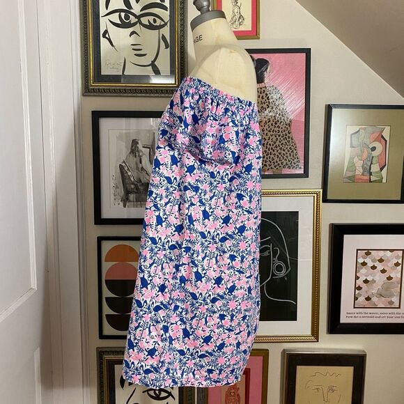 Vineyard Vines Girls Size XL Off The Shoulder A Line Dress Blue Pink Floral - Picture 3 of 6